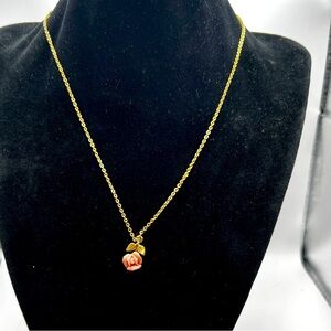 Vintage 1928 Pink Porcelain Rose Pendant gold tone necklace